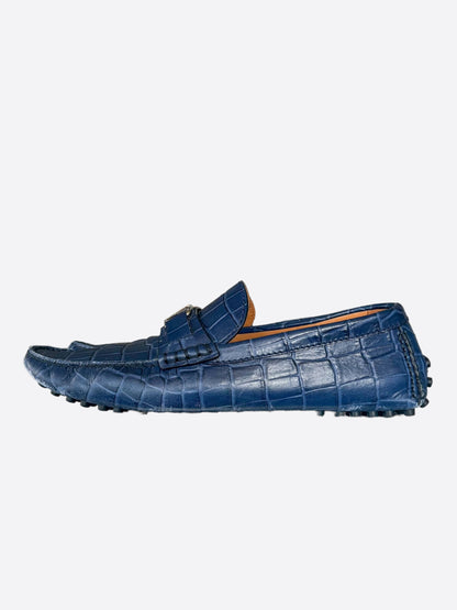 Louis Vuitton Blue Embossed Alligator Moccasins