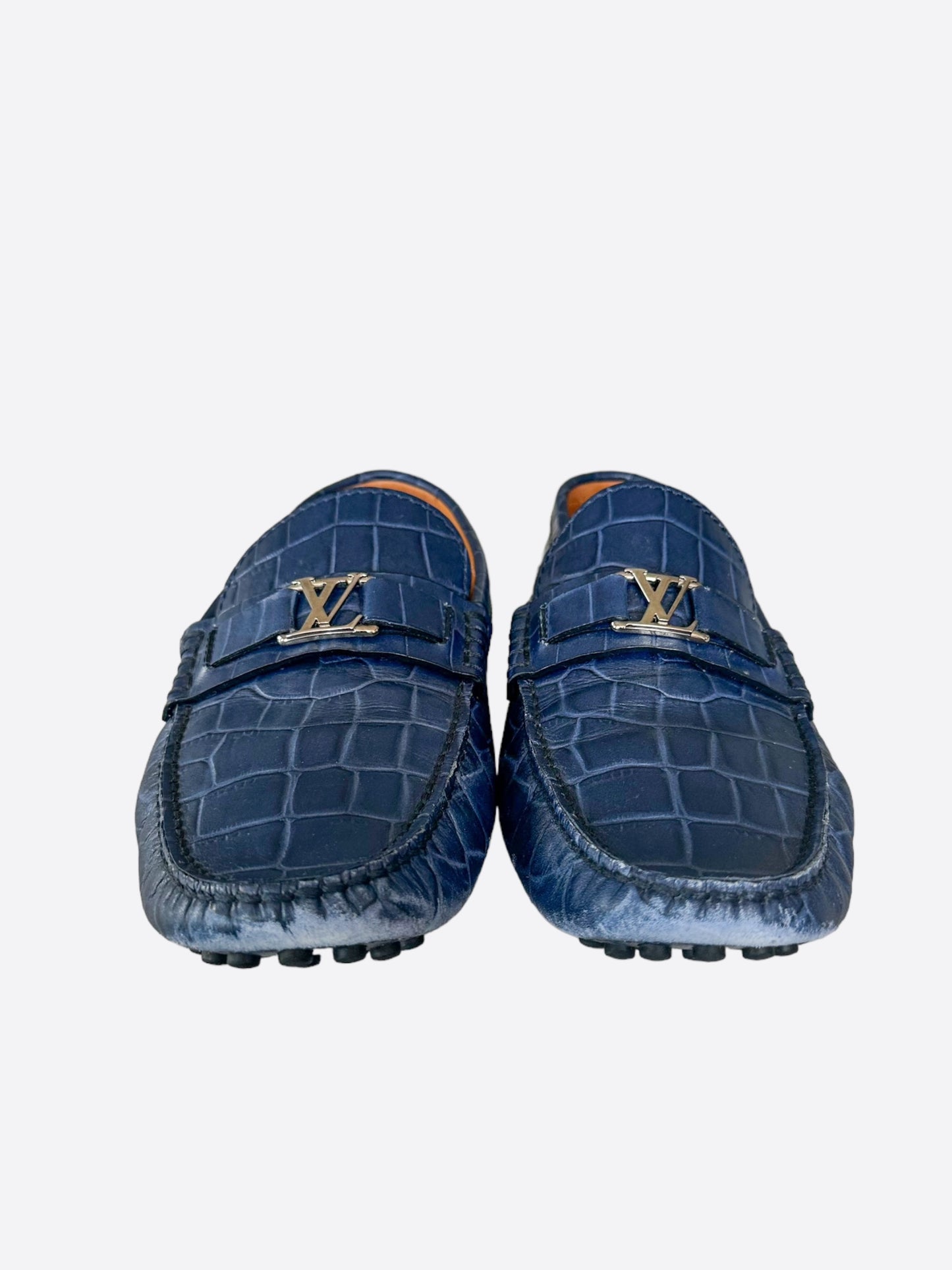 Louis Vuitton Blue Embossed Alligator Moccasins