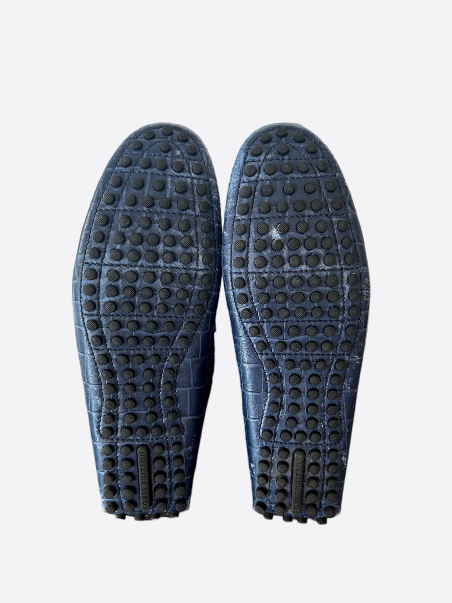 Louis Vuitton Blue Embossed Alligator Moccasins