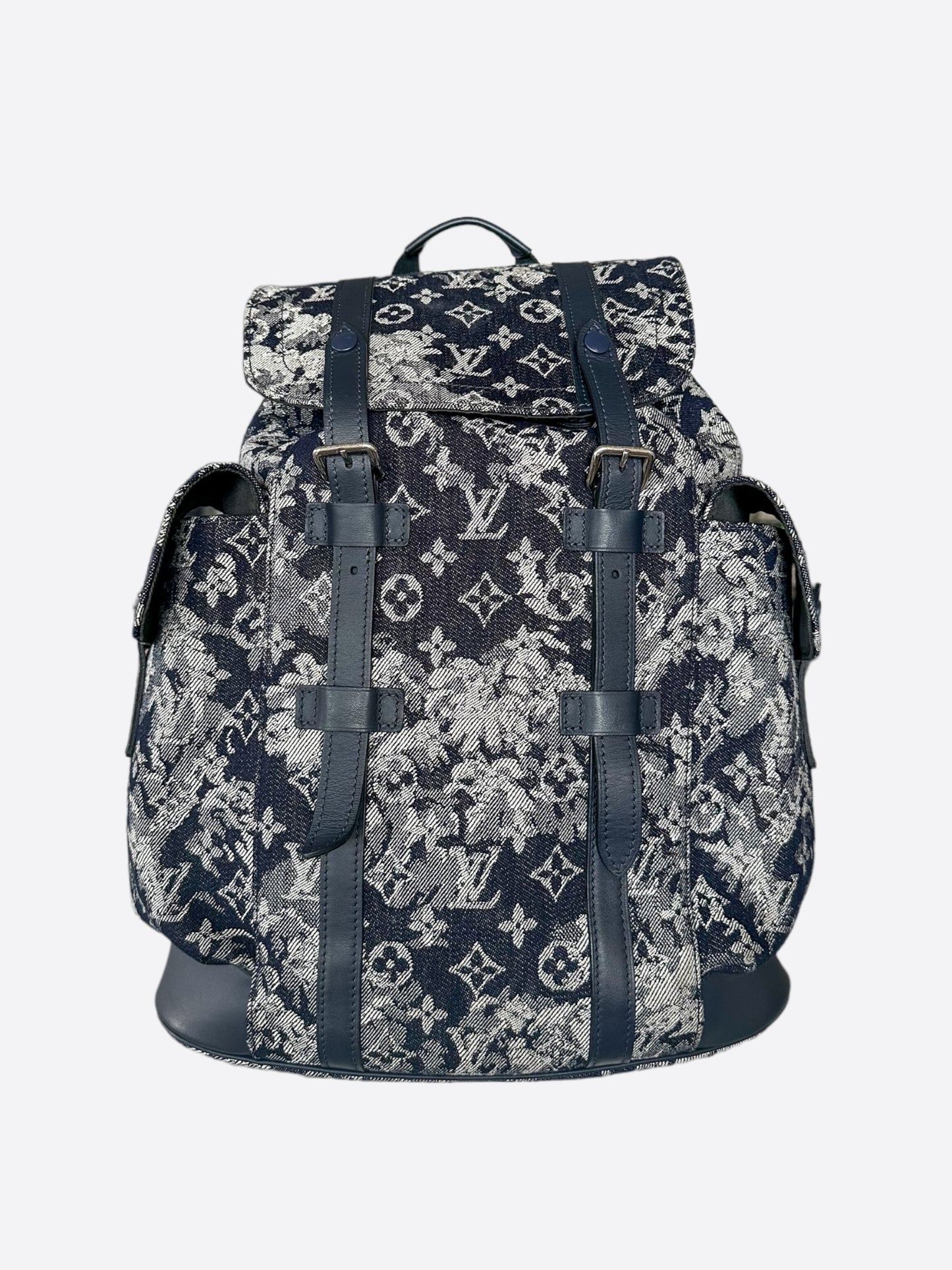 louis vuitton backpack bag charm navy monogram canvas Louis Vuitton Navy Tapestry Monogram Christopher Backpack