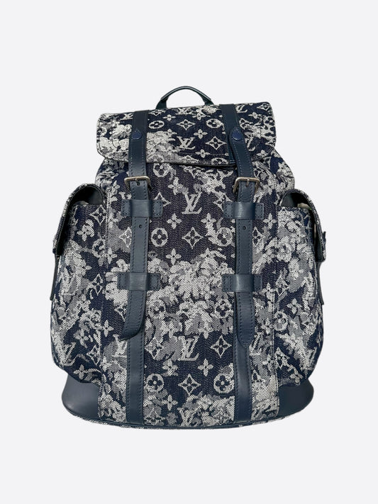 Louis Vuitton Navy Tapestry Monogram Christopher Backpack