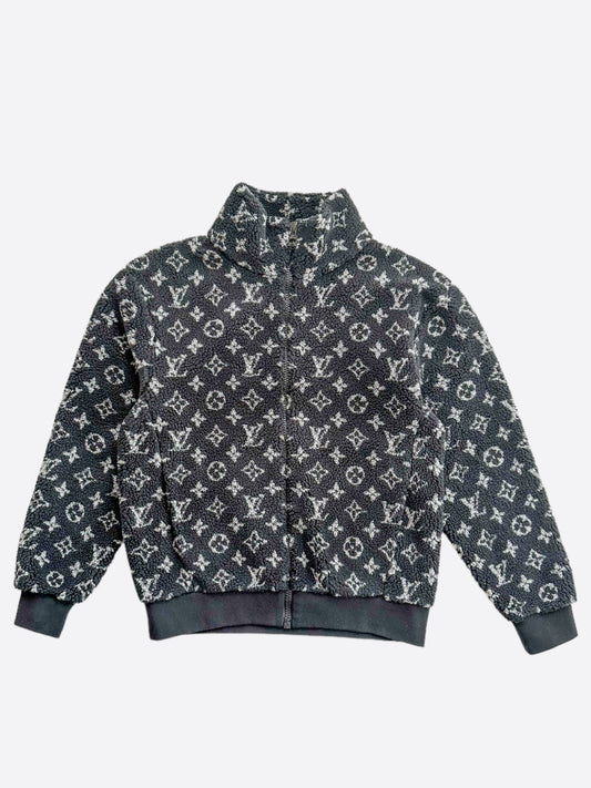 Louis Vuitton Black & Grey Monogram Fleece Zip Up Jacket