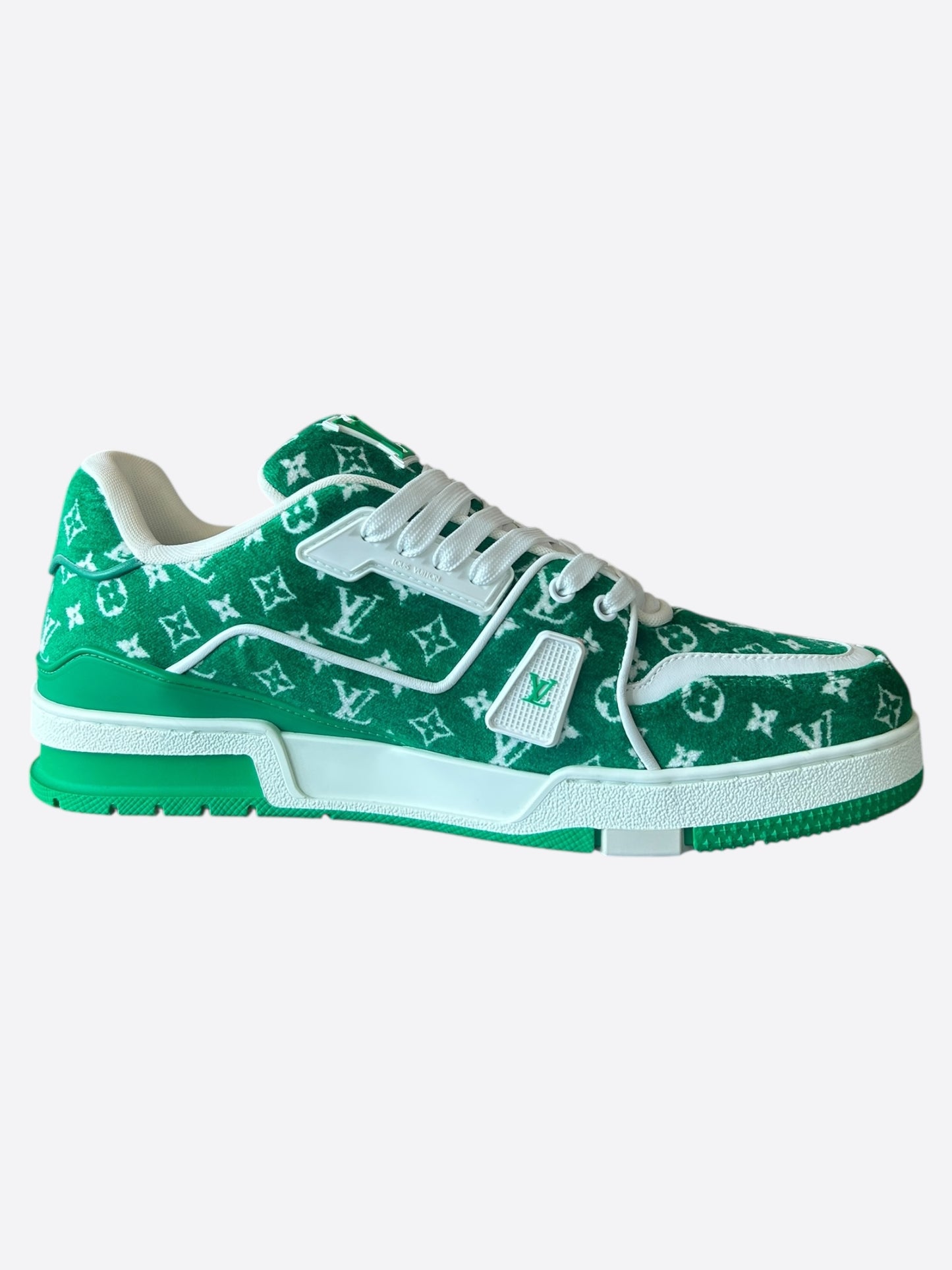 Louis Vuitton Green & White Monogram Velour Trainers