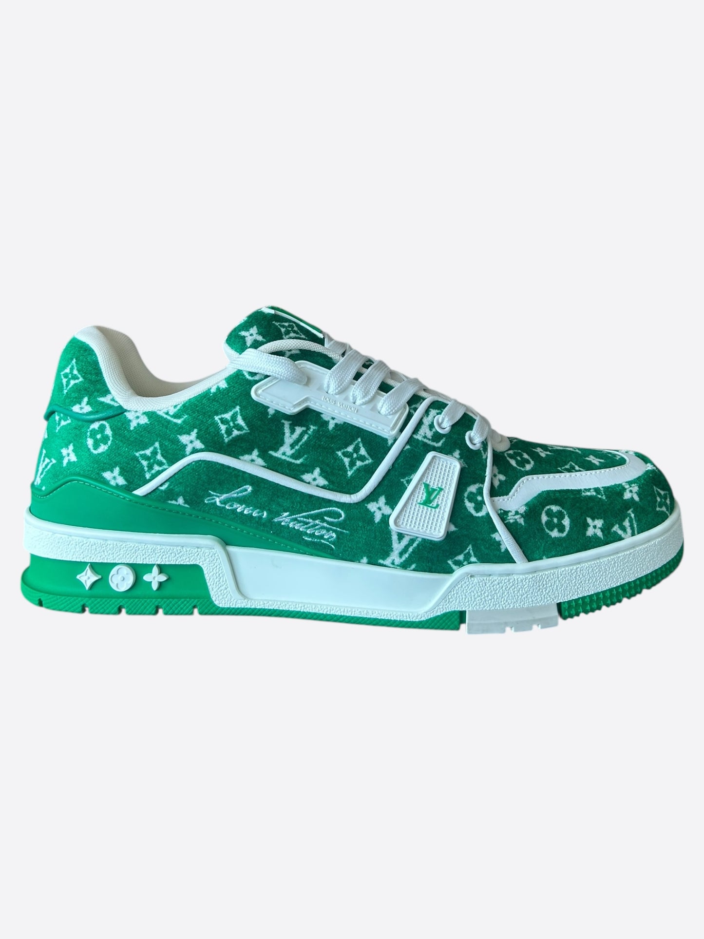 Louis Vuitton Green & White Monogram Velour Trainers