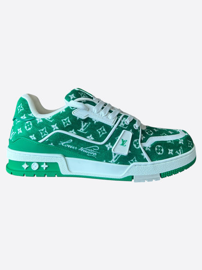 Louis Vuitton Green & White Monogram Velour Trainers