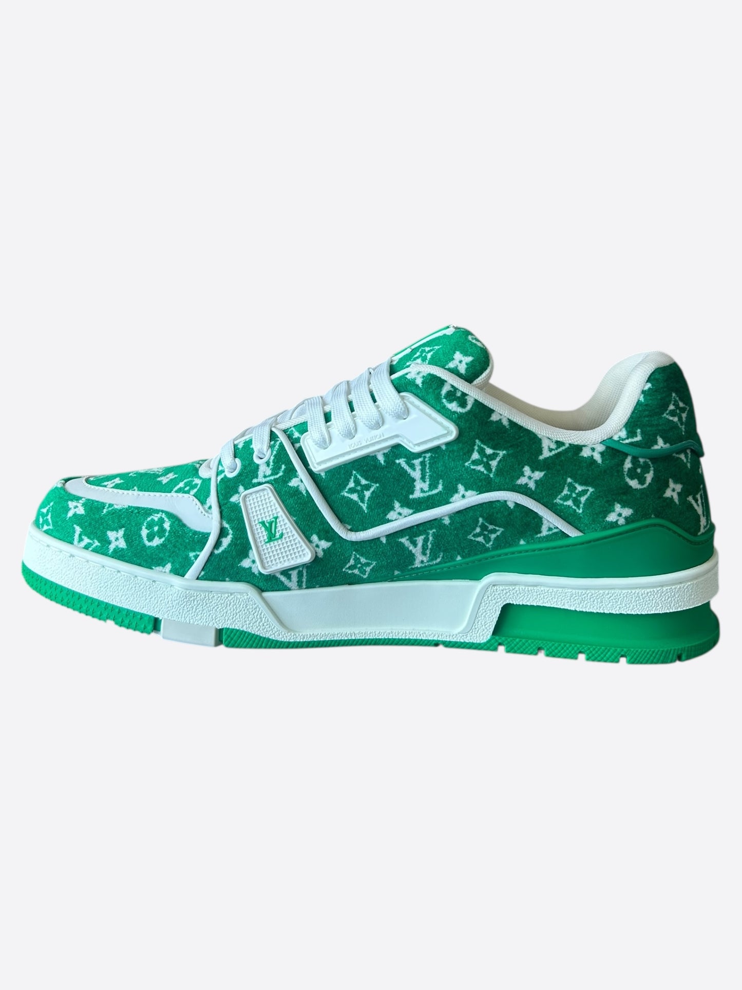 Louis Vuitton Green & White Monogram Velour Trainers