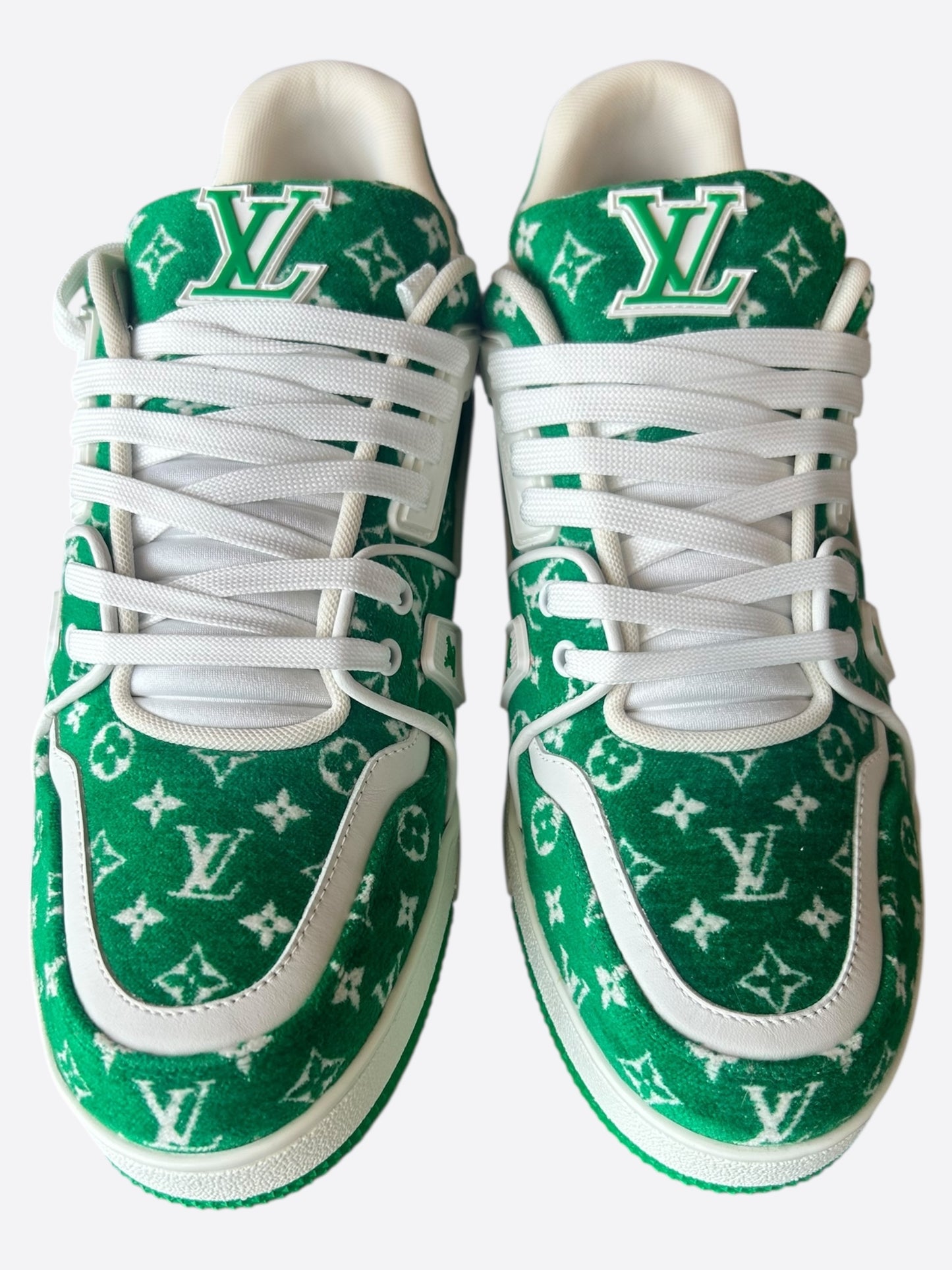 Louis Vuitton Green & White Monogram Velour Trainers