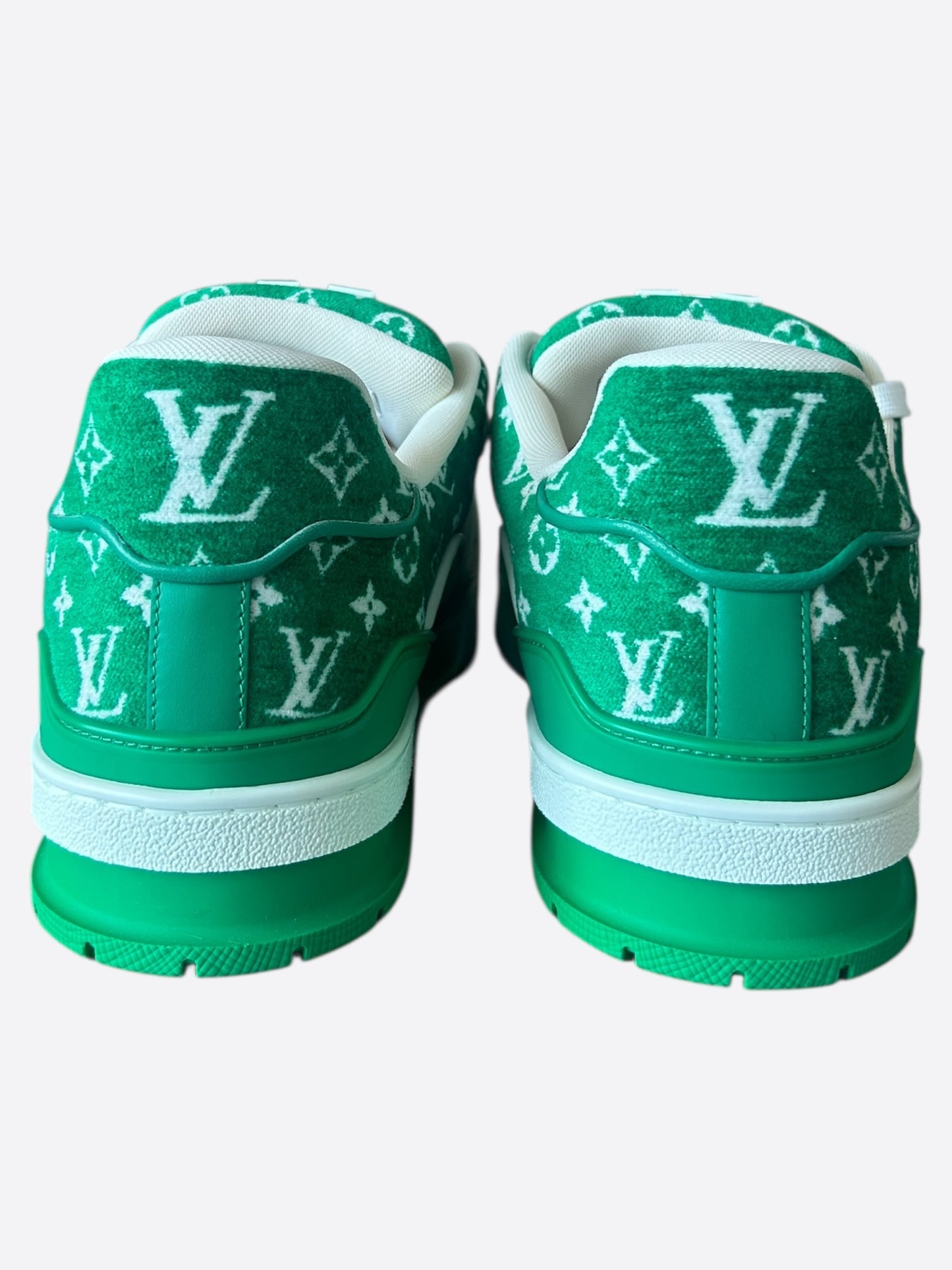 Louis Vuitton Green & White Monogram Velour Trainers