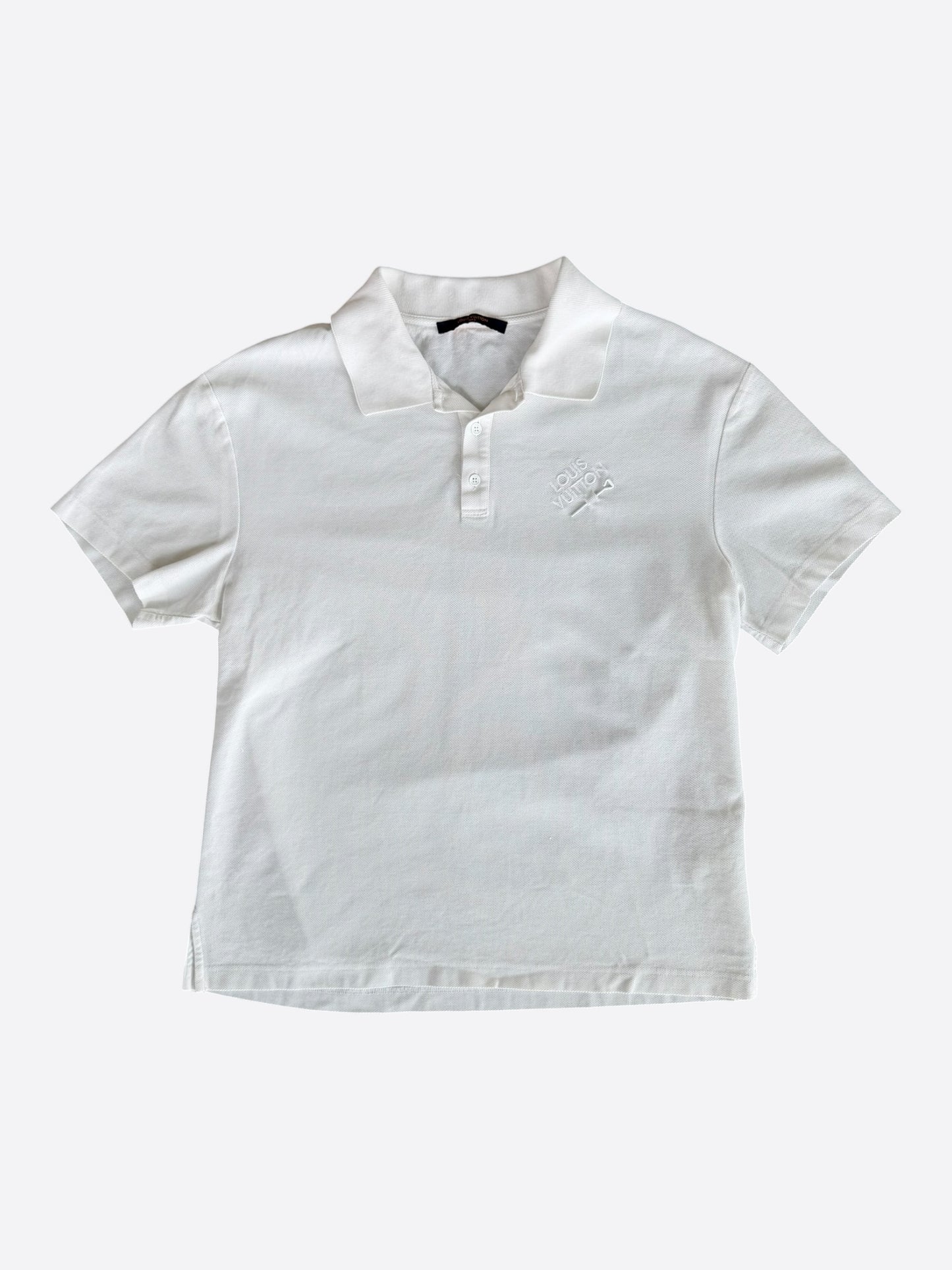 Louis Vuitton White Pin Logo Embroidered Polo T-Shirt