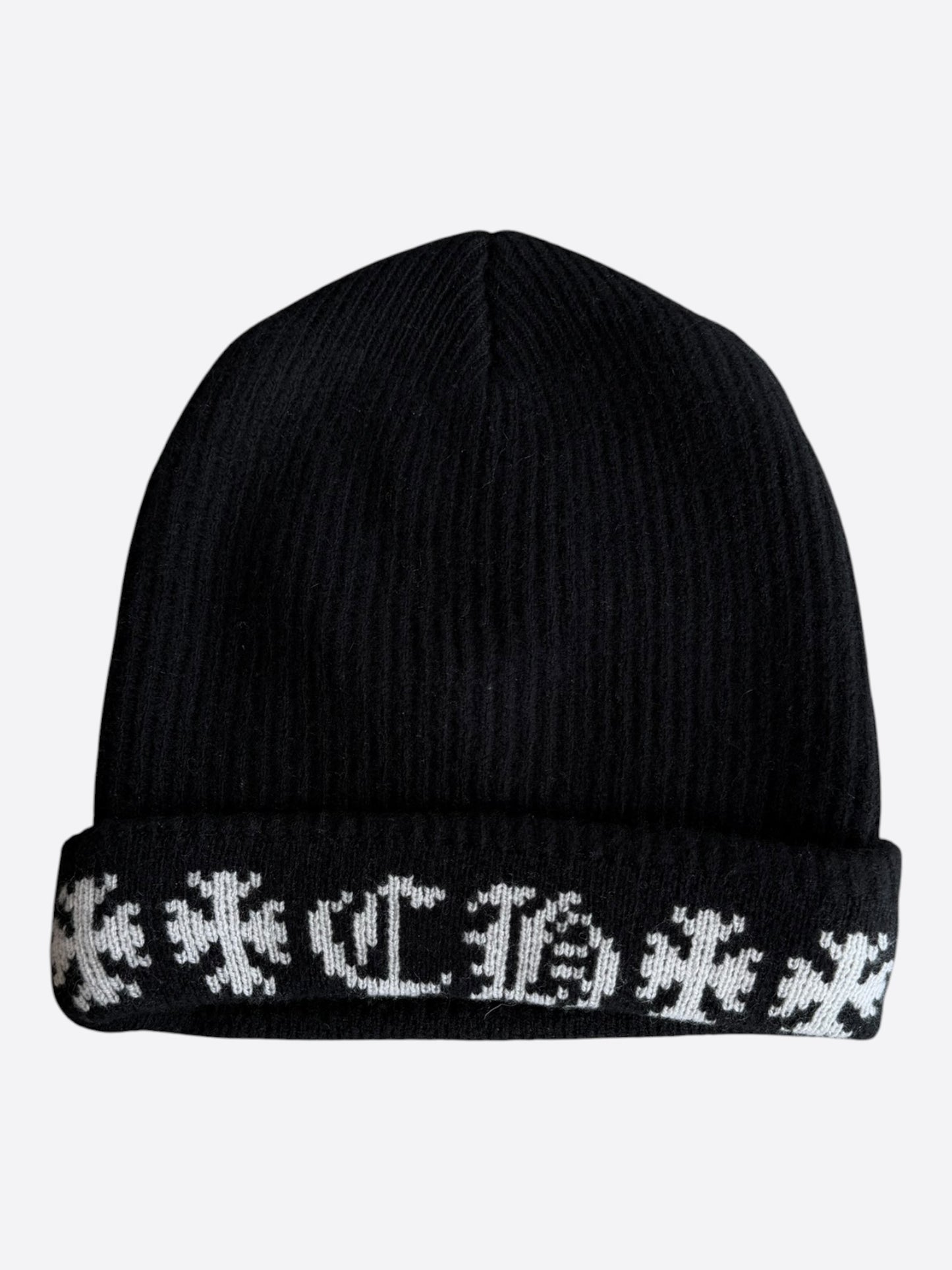Chrome Hearts Black & White Cross Logo Cashmere Beanie