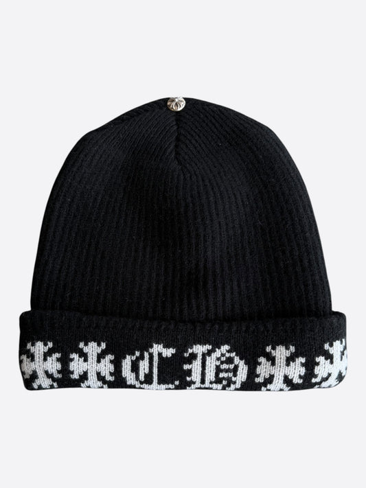 Chrome Hearts Black & White Cross Logo Cashmere Beanie
