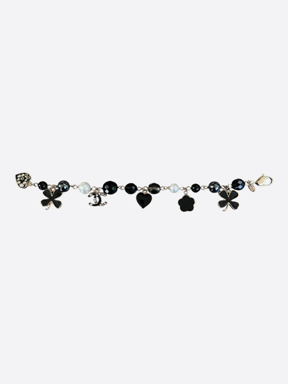Chanel Silver & Black CC Faux Pearl Charm Bracelet