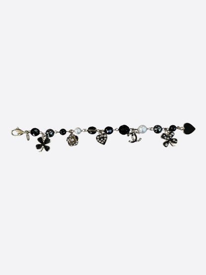 Chanel Silver & Black CC Faux Pearl Charm Bracelet