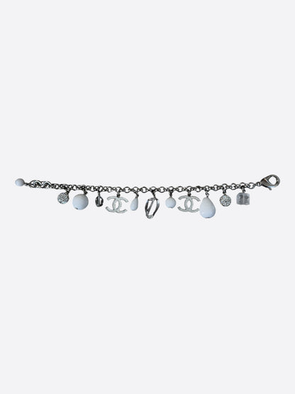 Chanel Silver & White CC Crystal Charm Bracelet