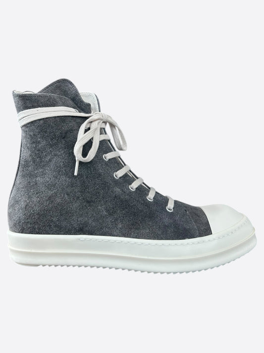 Rick Owens Dust Grey & White High Top Sneakers