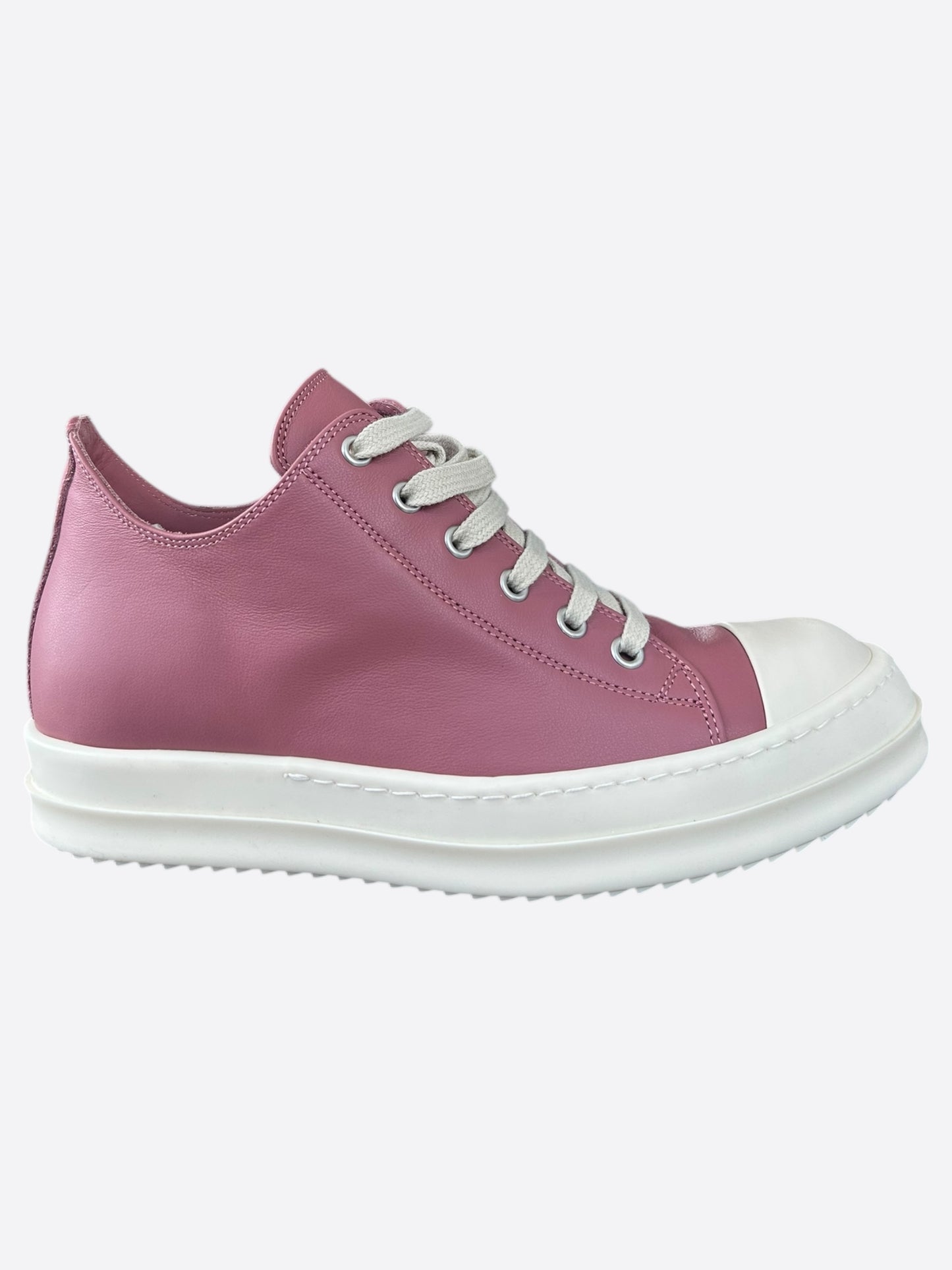 Rick Owens Pink & White Leather Women's Low Top Sneakers