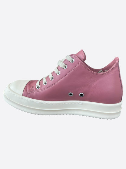 Rick Owens Pink & White Leather Women's Low Top Sneakers
