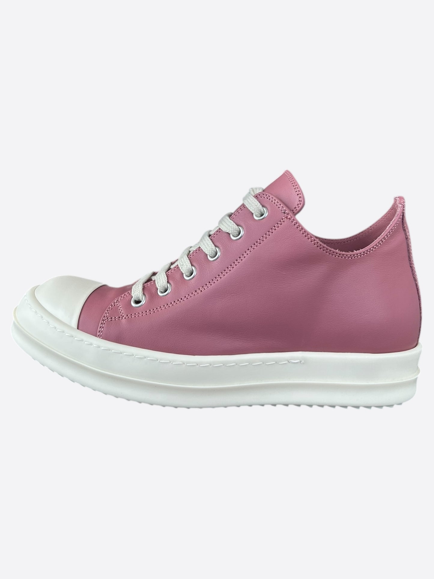 Rick Owens Pink & White Leather Women's Low Top Sneakers
