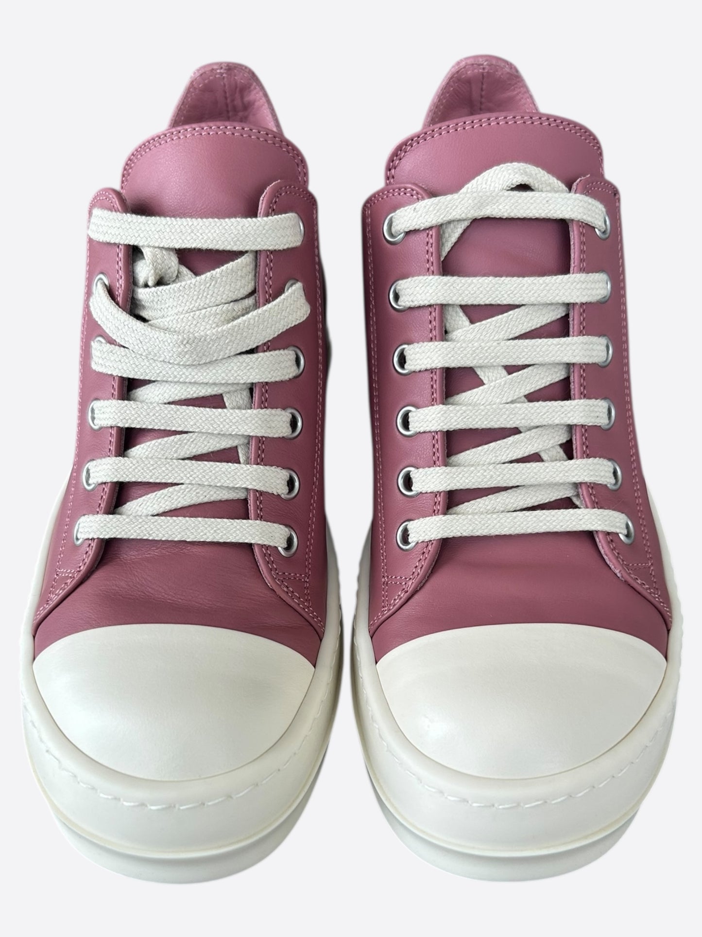 Rick Owens Pink & White Leather Women's Low Top Sneakers