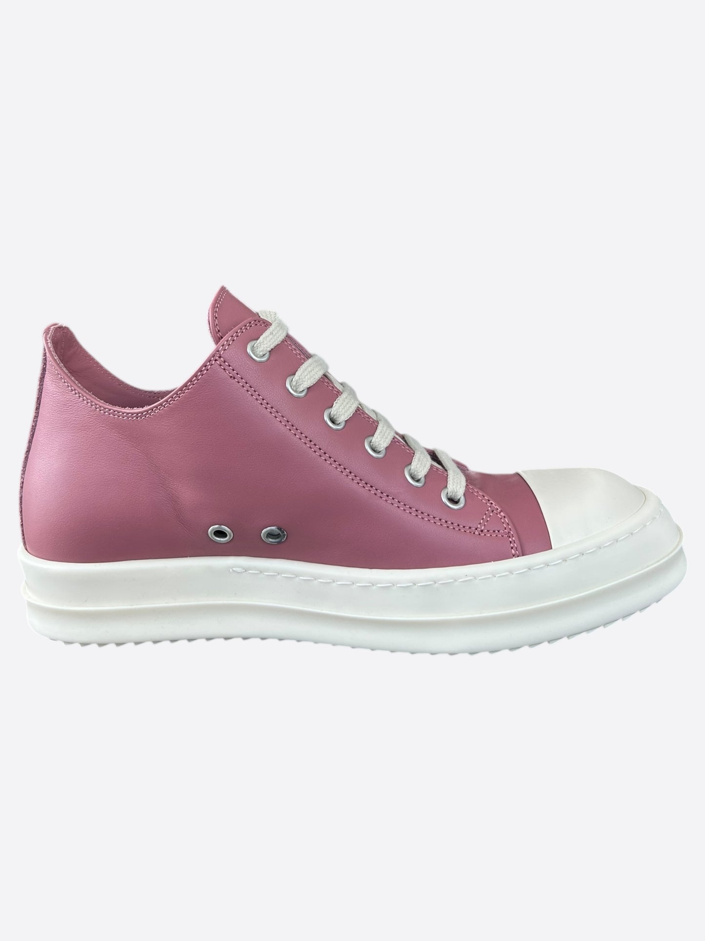 Rick Owens Pink & White Leather Women's Low Top Sneakers