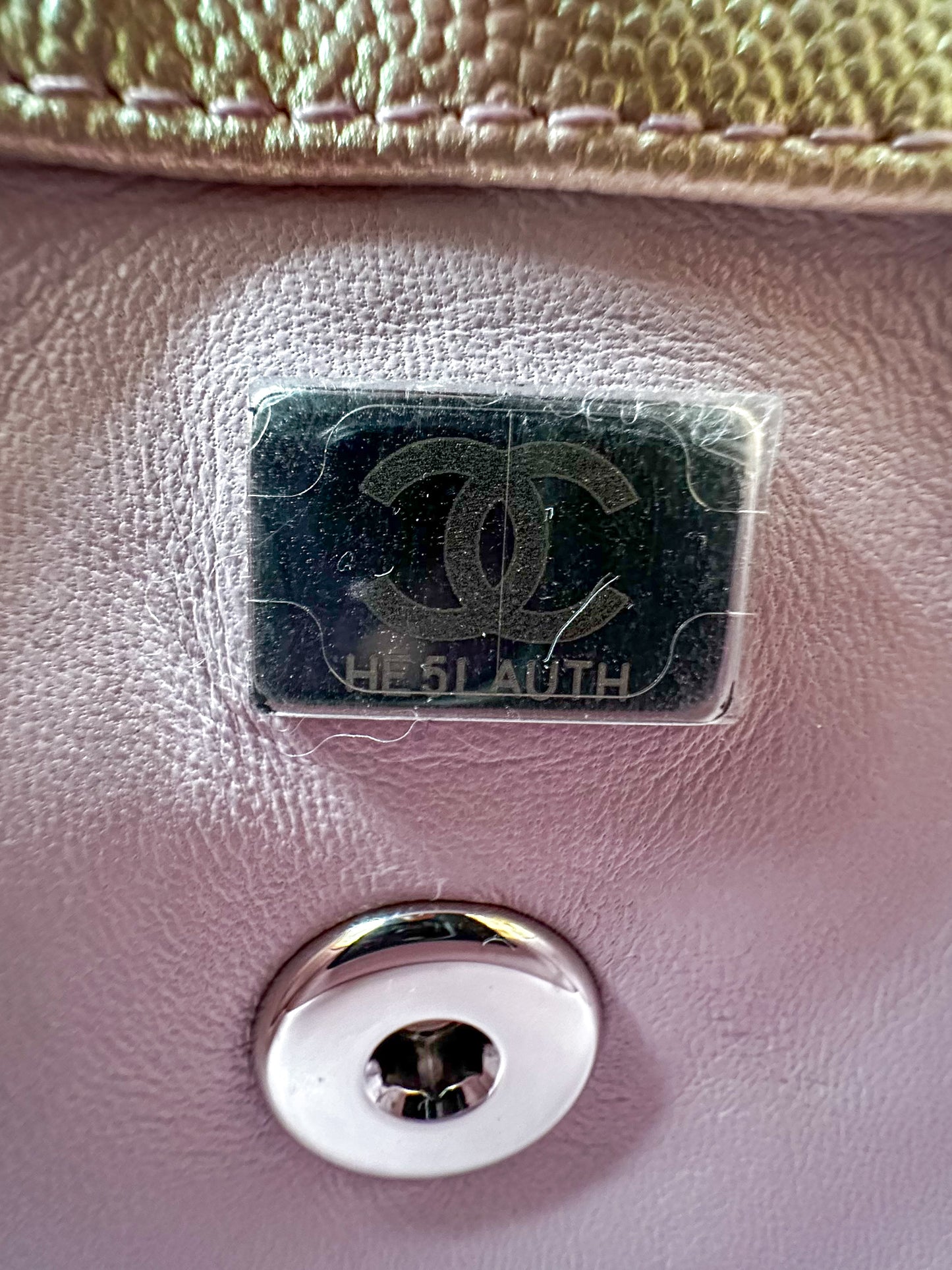 Chanel Iridescent Pink Caviar & Lizard Mini Handle Bag