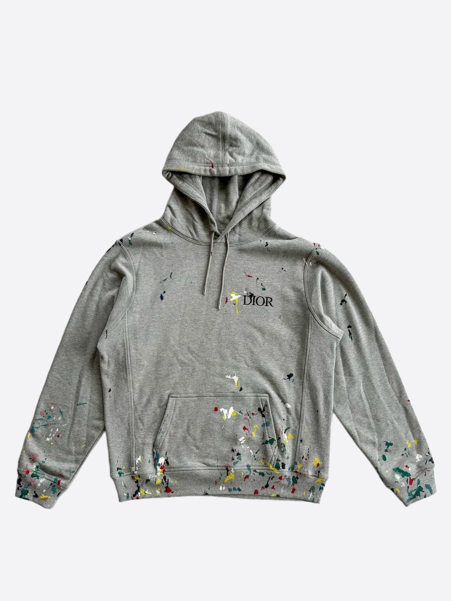 Dior Grey Paint Splatter Embroidered Logo Hoodie