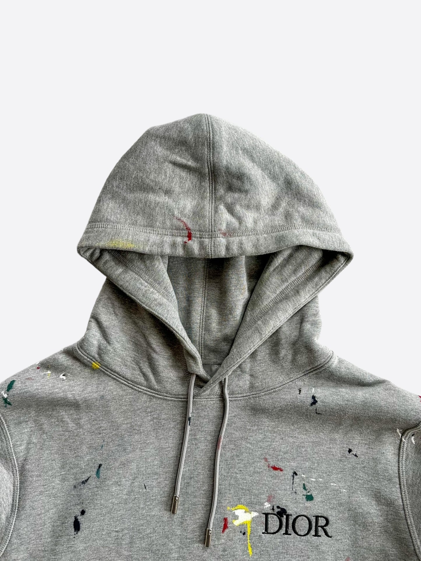 Dior Grey Paint Splatter Embroidered Logo Hoodie