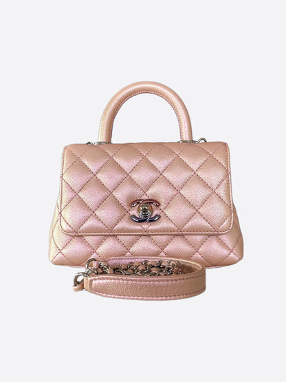 Chanel Iridescent Pink Caviar & Lizard Mini Handle Bag