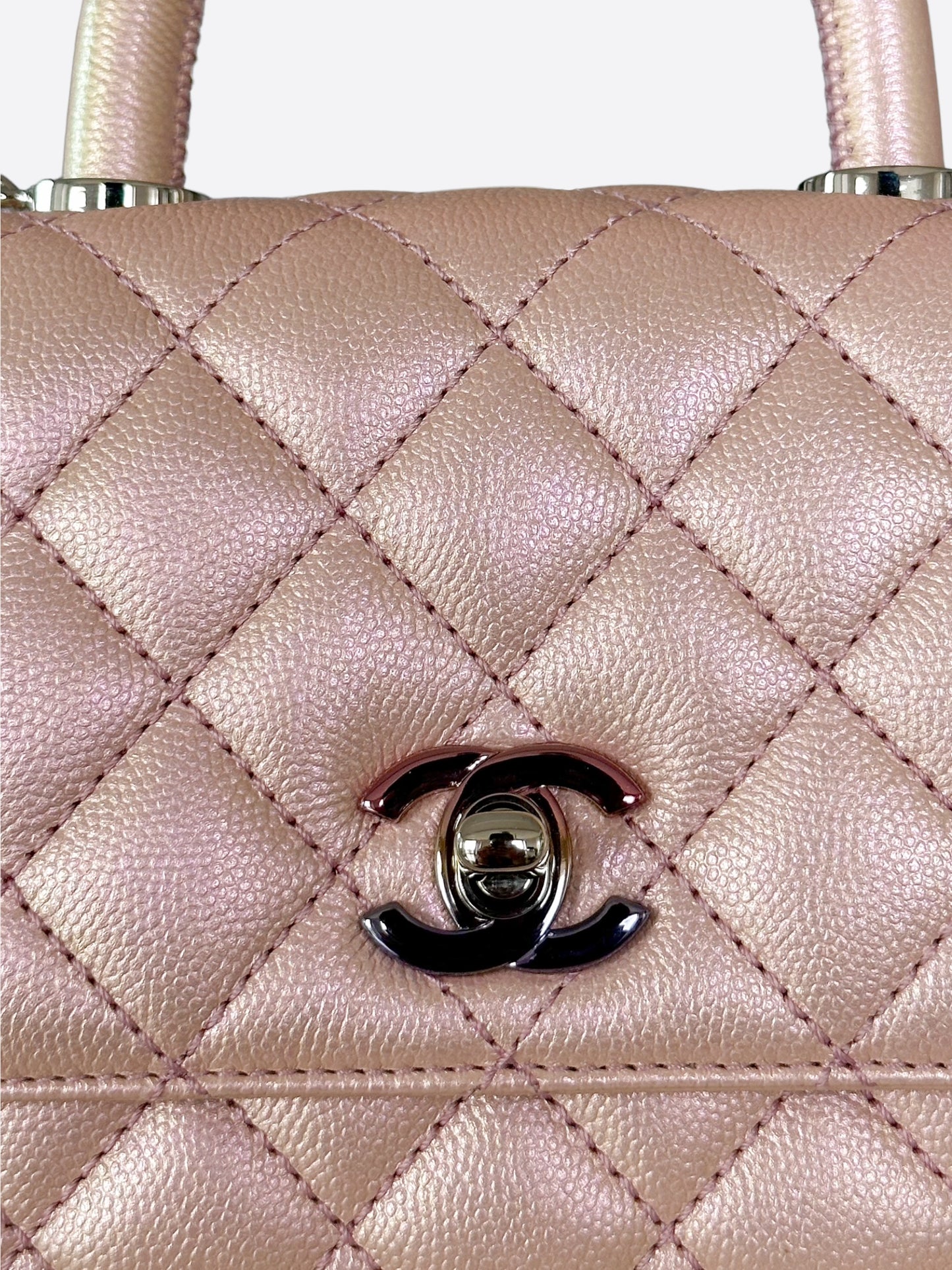 Chanel Iridescent Pink Caviar & Lizard Mini Handle Bag