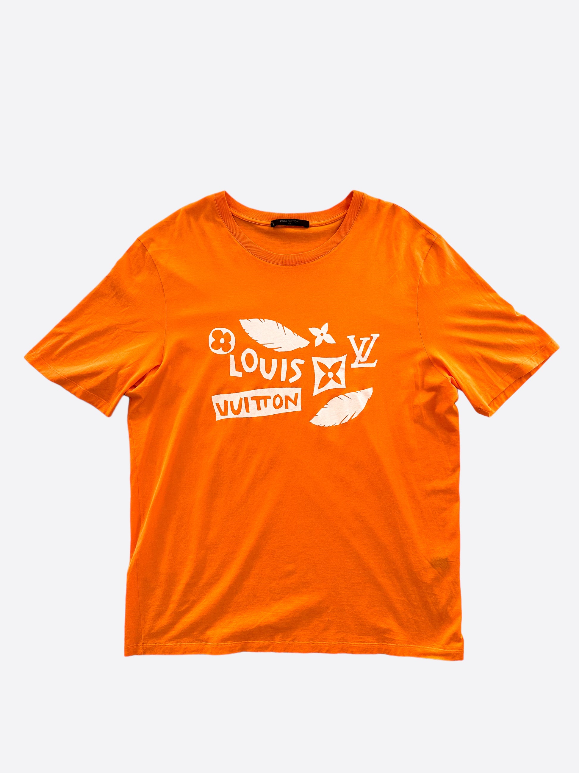 Louis Vuitton Orange & White Flower Monogram Print T-Shirt