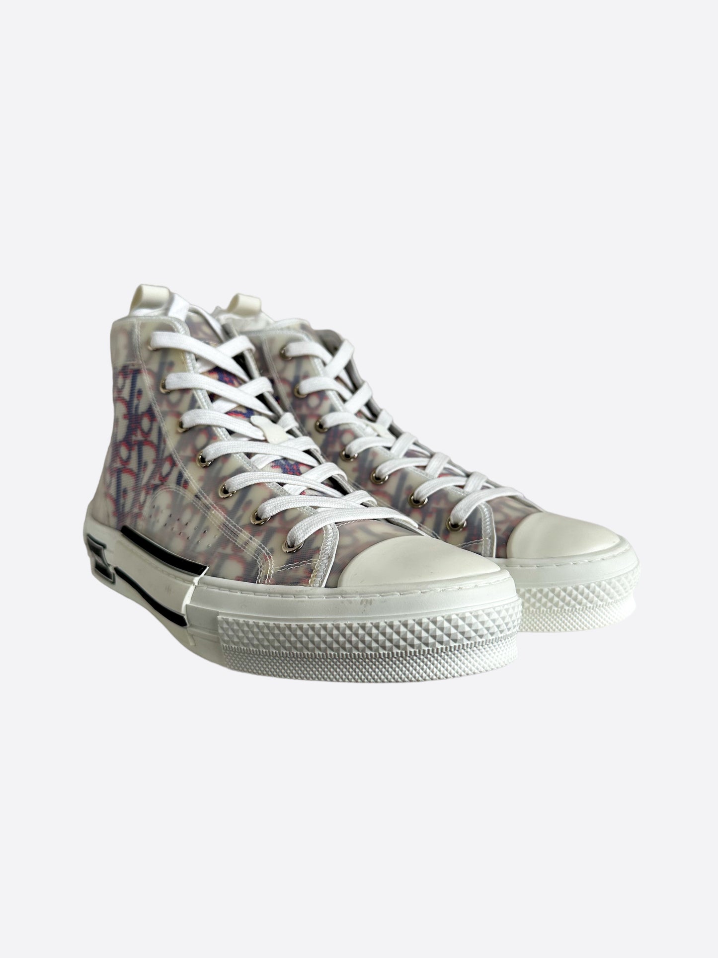 Dior Blue & Red Pixel Oblique B23 High Top Sneakers