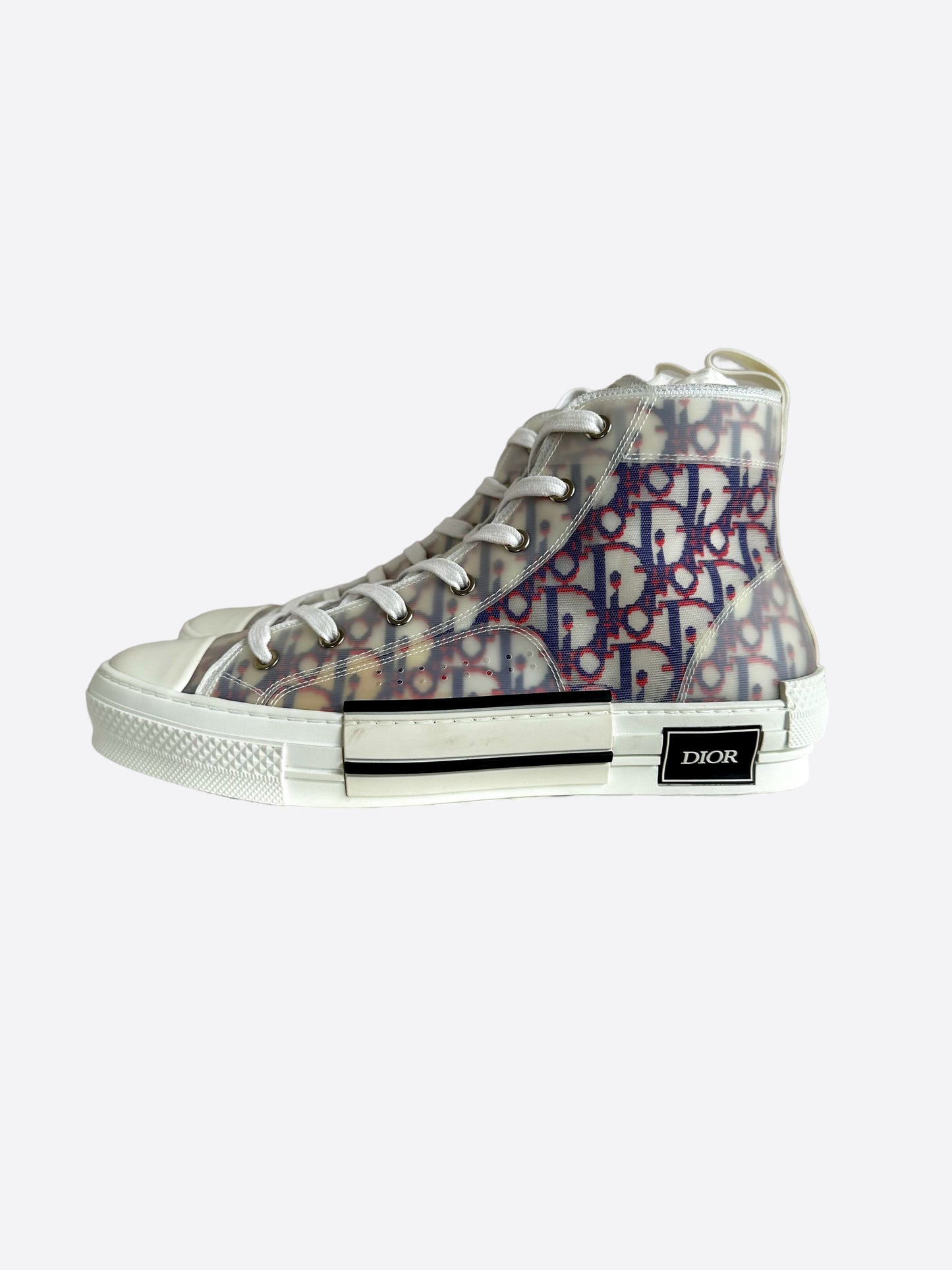 Dior Blue & Red Pixel Oblique B23 High Top Sneakers