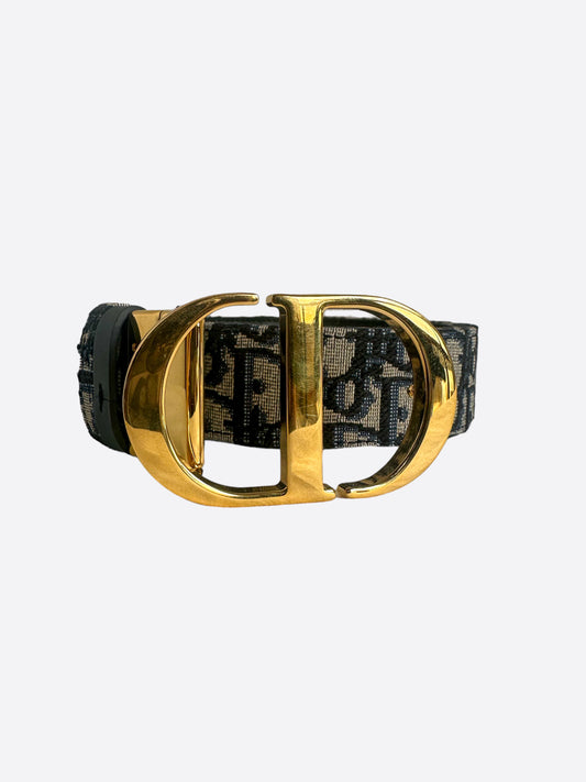 Dior Beige Oblique & Black Reversible Gold Buckle Belt