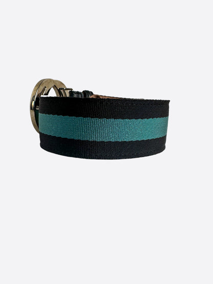 Gucci Blue Striped G Buckle Web Belt