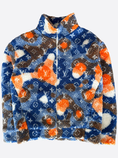 Louis Vuitton Blue & Orange Camo Monogram Fleece Zip Up Jacket