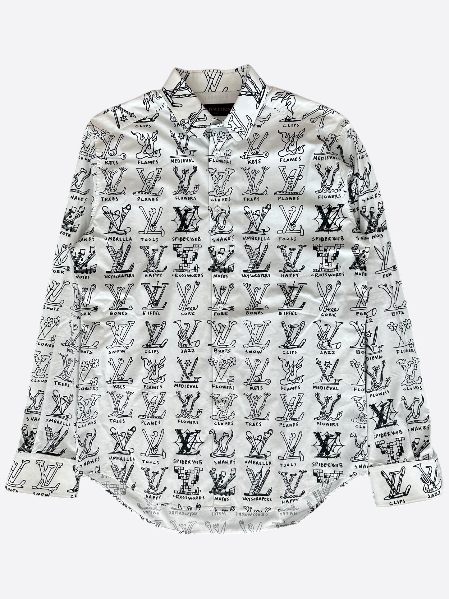 Louis Vuitton White & Black Cartoon Button Up Shirt