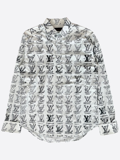 Louis Vuitton White & Black Cartoon Button Up Shirt