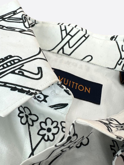 Louis Vuitton White & Black Cartoon Button Up Shirt