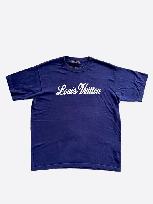 Louis Vuitton Blue & White Script Logo Intarsia T-Shirt