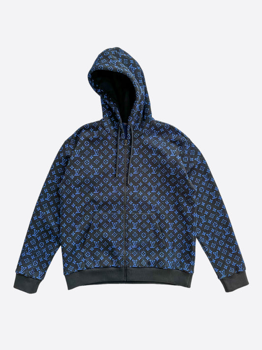 Louis Vuitton Black & Blue Monogram Zip Up Hoodie
