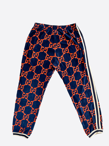 Gucci Navy & Red Chenille GG Monogram Jacquard Track Pants