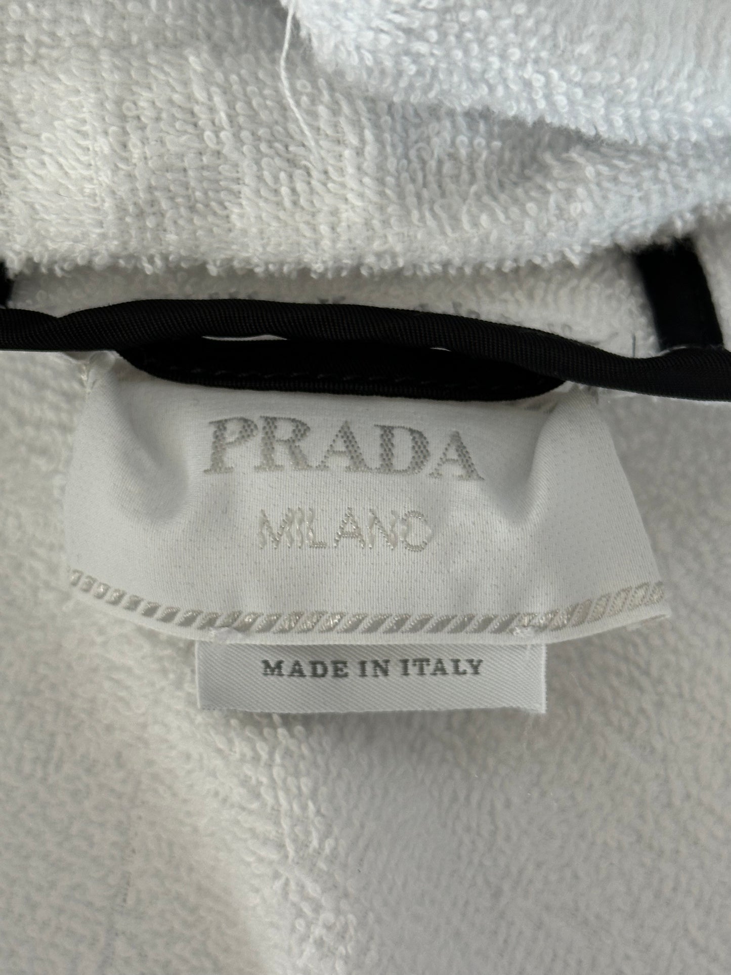 Prada White & Black Towel Logo Zip Up Hoodie