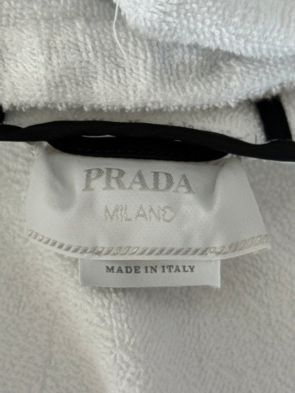 Prada White & Black Towel Logo Zip Up Hoodie