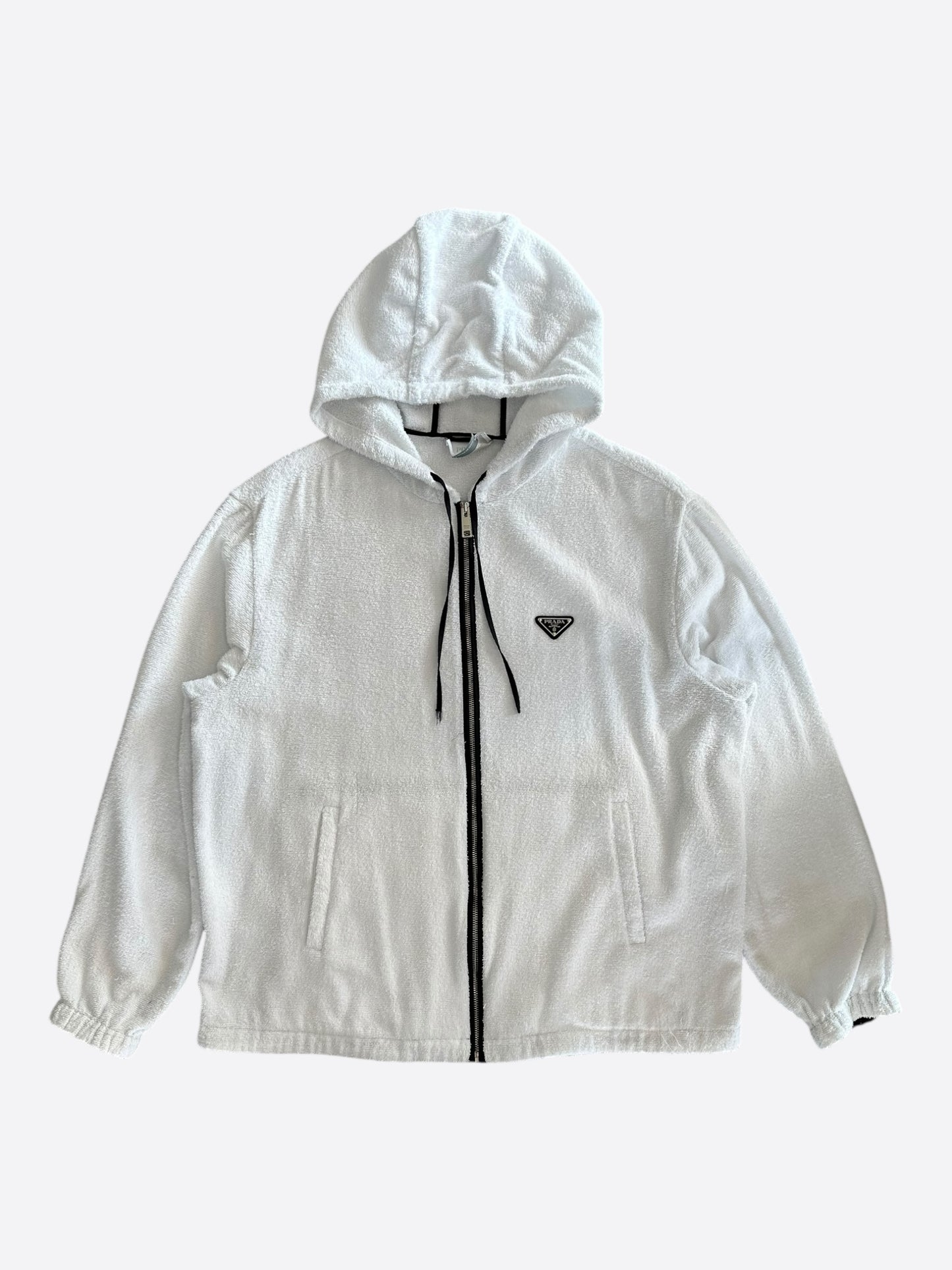 Prada White & Black Towel Logo Zip Up Hoodie