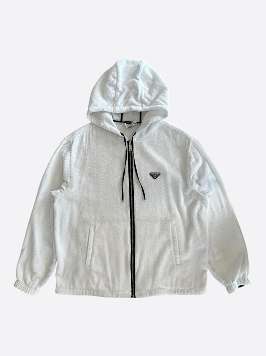 Prada White & Black Towel Logo Zip Up Hoodie