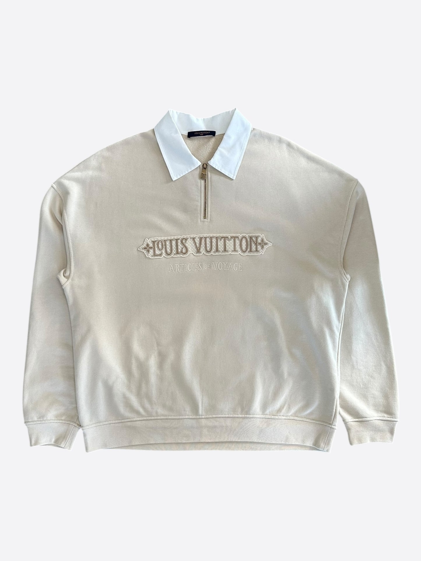 Louis Vuitton Beige & White Articles De Voyage Quarter Zip Sweater