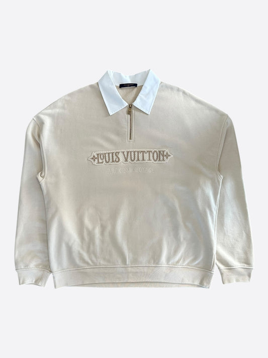 Louis Vuitton Beige & White Articles De Voyage Quarter Zip Sweater