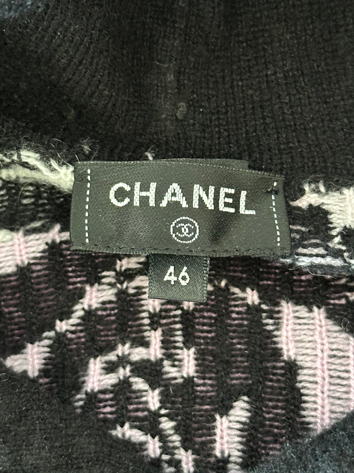 Chanel Black Pink & White All-Over Print Cashmere Hoodie