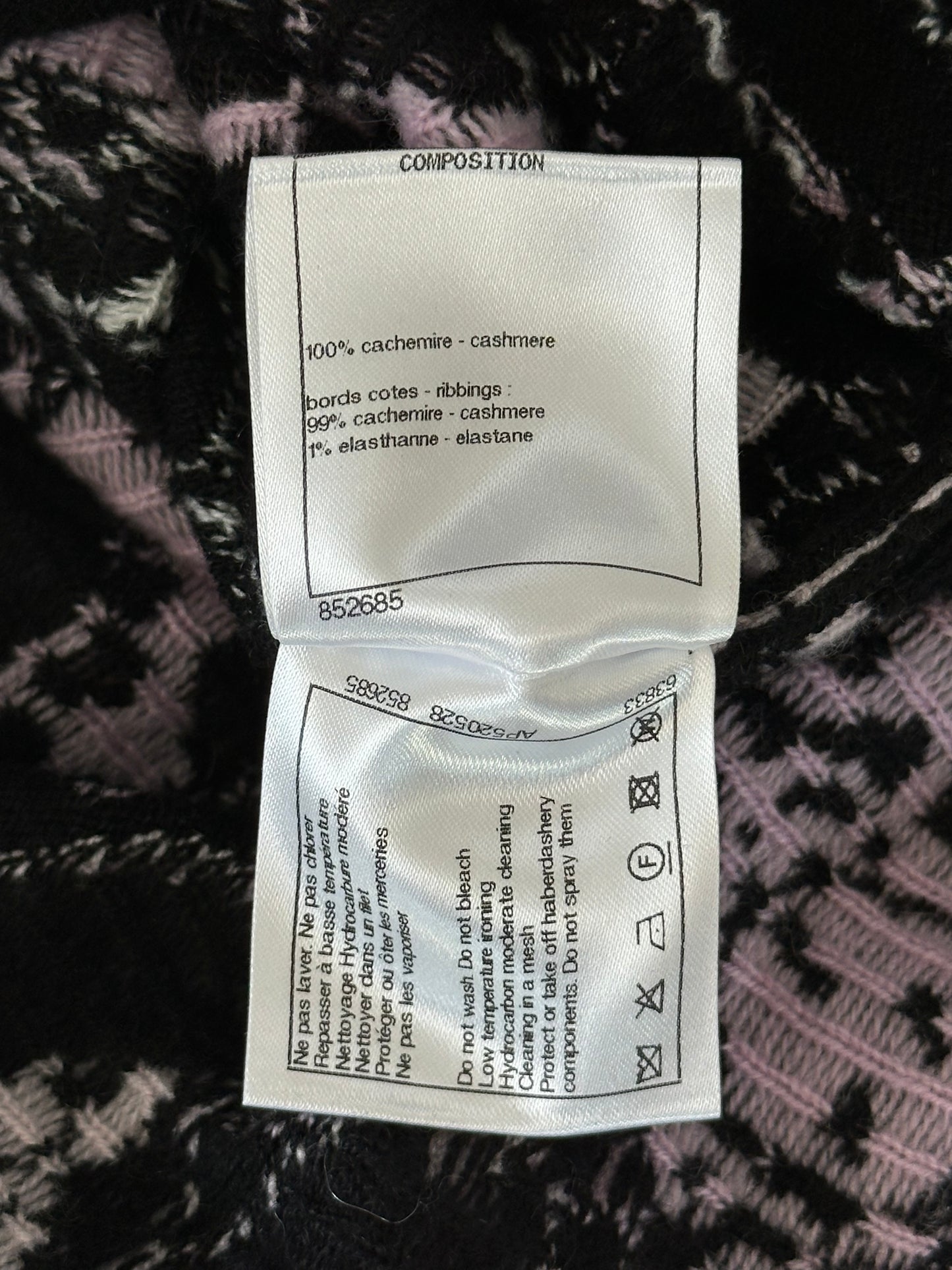 Chanel Black Pink & White All-Over Print Cashmere Hoodie