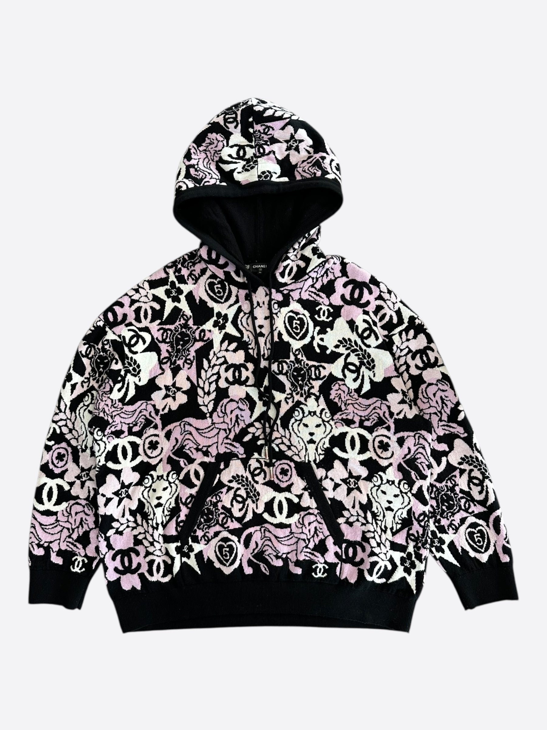 Chanel Black Pink & White All-Over Print Cashmere Hoodie – Savonches